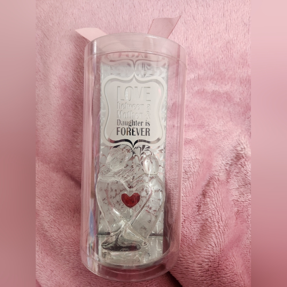 Mother And Daughter Glass Statue with Red Accent